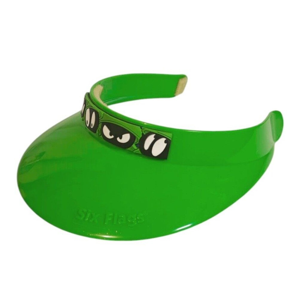 Vintage Plastic Visor Hat Looney Tunes Marvin the Martian Six Flags Green Y2K